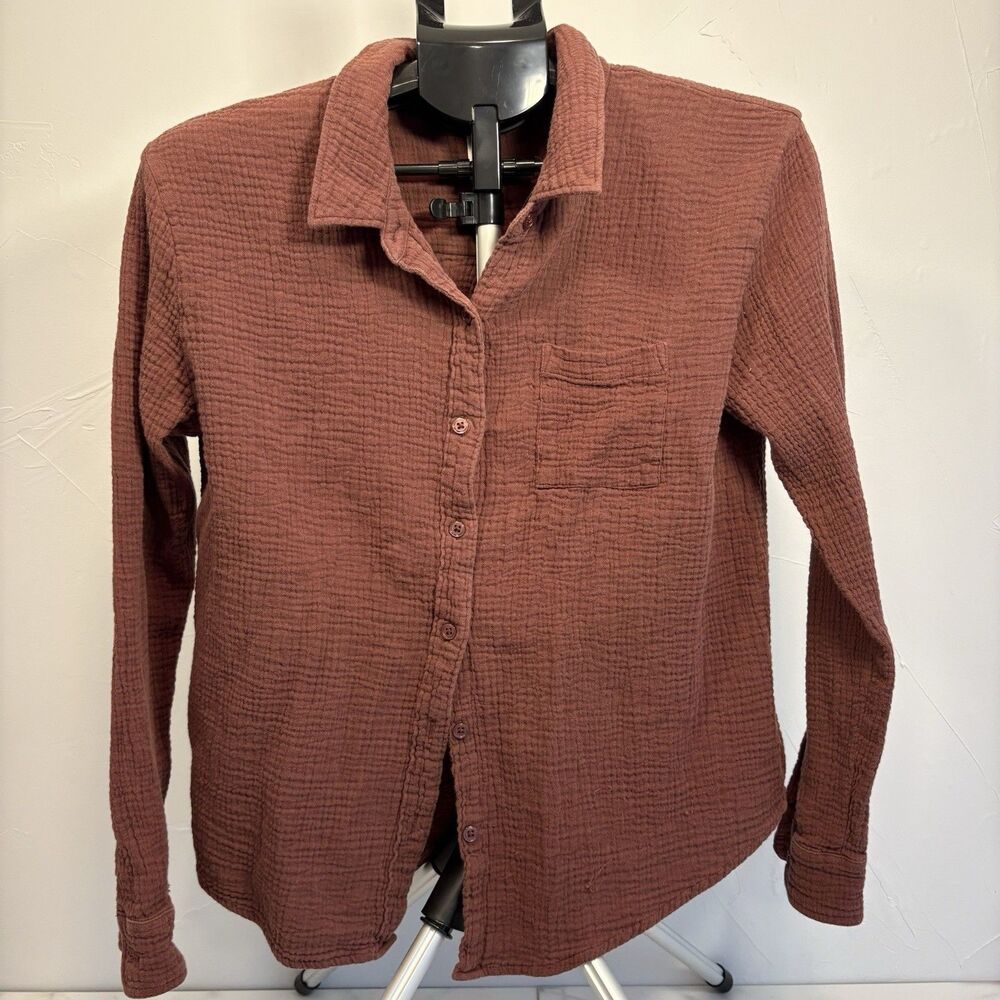 Mia and Tess 100% Cotton Brown Button Up Women’s Long Sleeve Size L